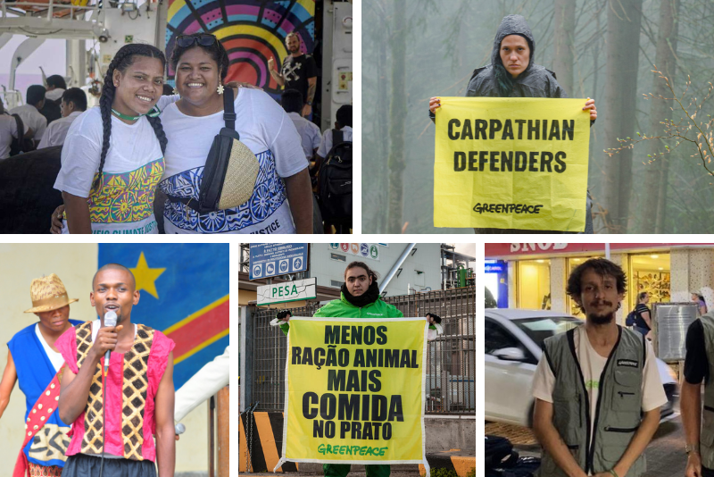 A group of photos of different Greenpeace volunteers