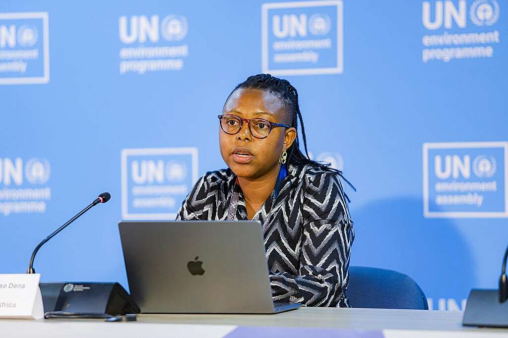 Greenpeace Africa Pan-African Plastics Project Lead Hellen Kahaso Dena at UNEA-6 in Nairobi, Kenya.