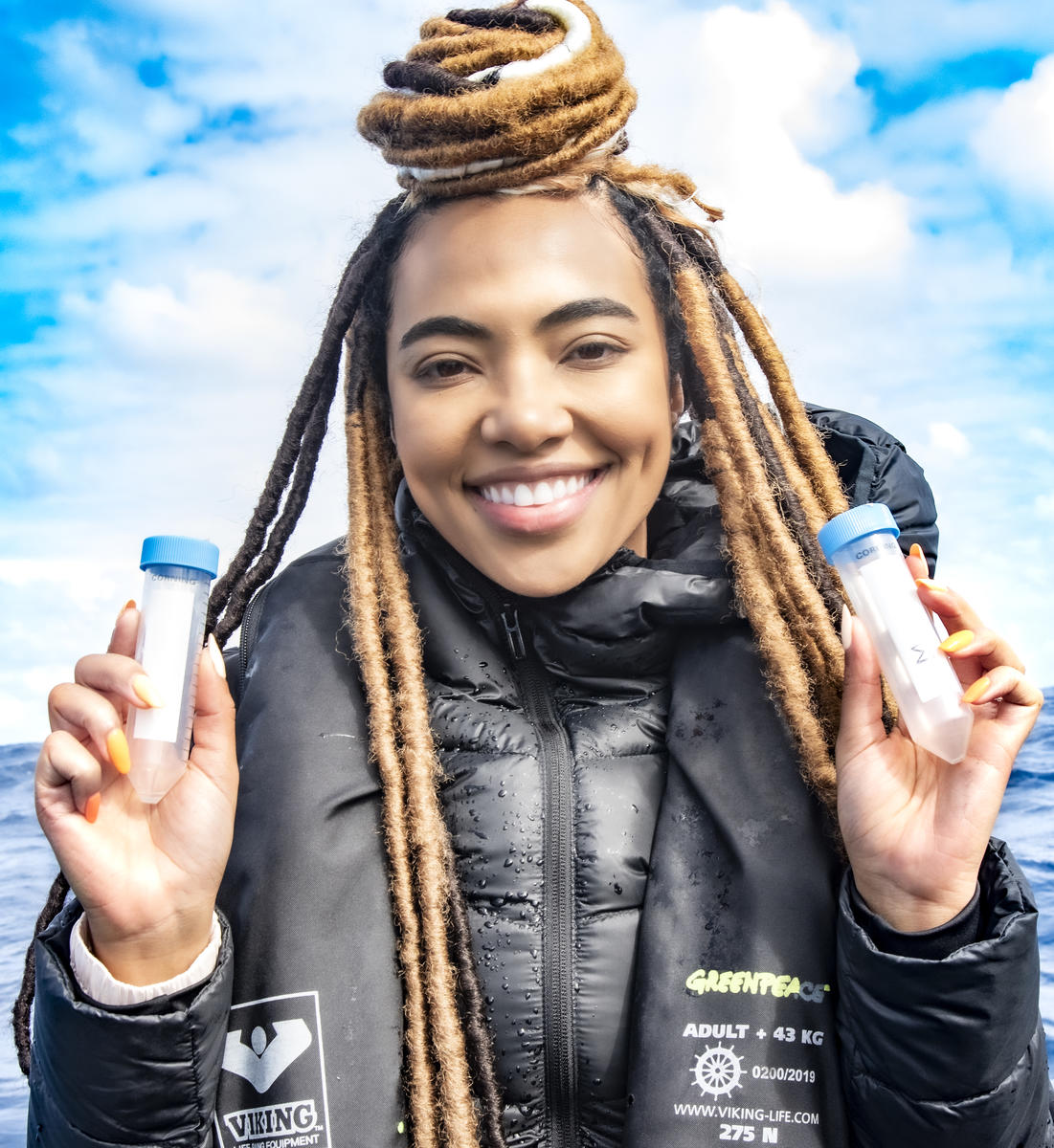 Amanda Du-Pont on MY Arctic Sunrise in South Atlantic Ocean. © Richard Barnden / Greenpeace