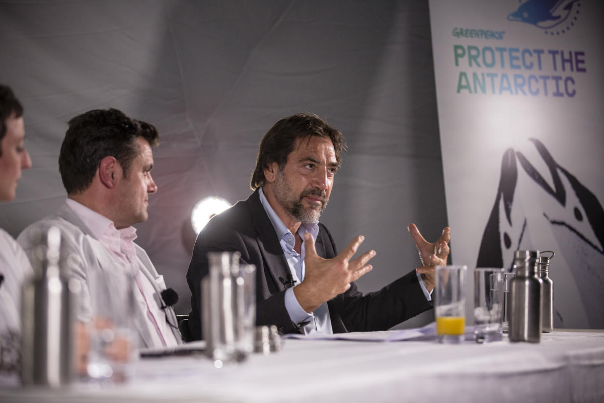 Javier Bardem at Protect the Antarctic Event in Cambridge. © Will Rose / Greenpeace