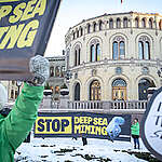 International activists and environmental organisations gather outside the Norwegian Parliament as the vote to approve the opening for deep sea mining was passed. Against massive criticism from scientists, fishery organisations and the international community, Norway is officially moving forward with the planned opening of Arctic waters to a very controversial mining industry.