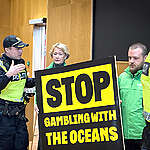 Greenpeace Nordic protest against an international Deep Sea Minerals conference in Bergen, Norway, featuring participants from all the Norwegian mining companies Loke, Adepth and Green Minerals, the Norwegian Ministry of Energy, as well as legal advisors and partners to The Metals Company.