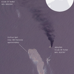 Satellite image showing spread of oil around the site of crash in the Gulf of Oma