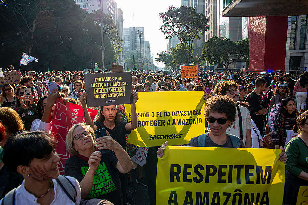 Protest against the Devastation Bill in São Paulo, Brazil