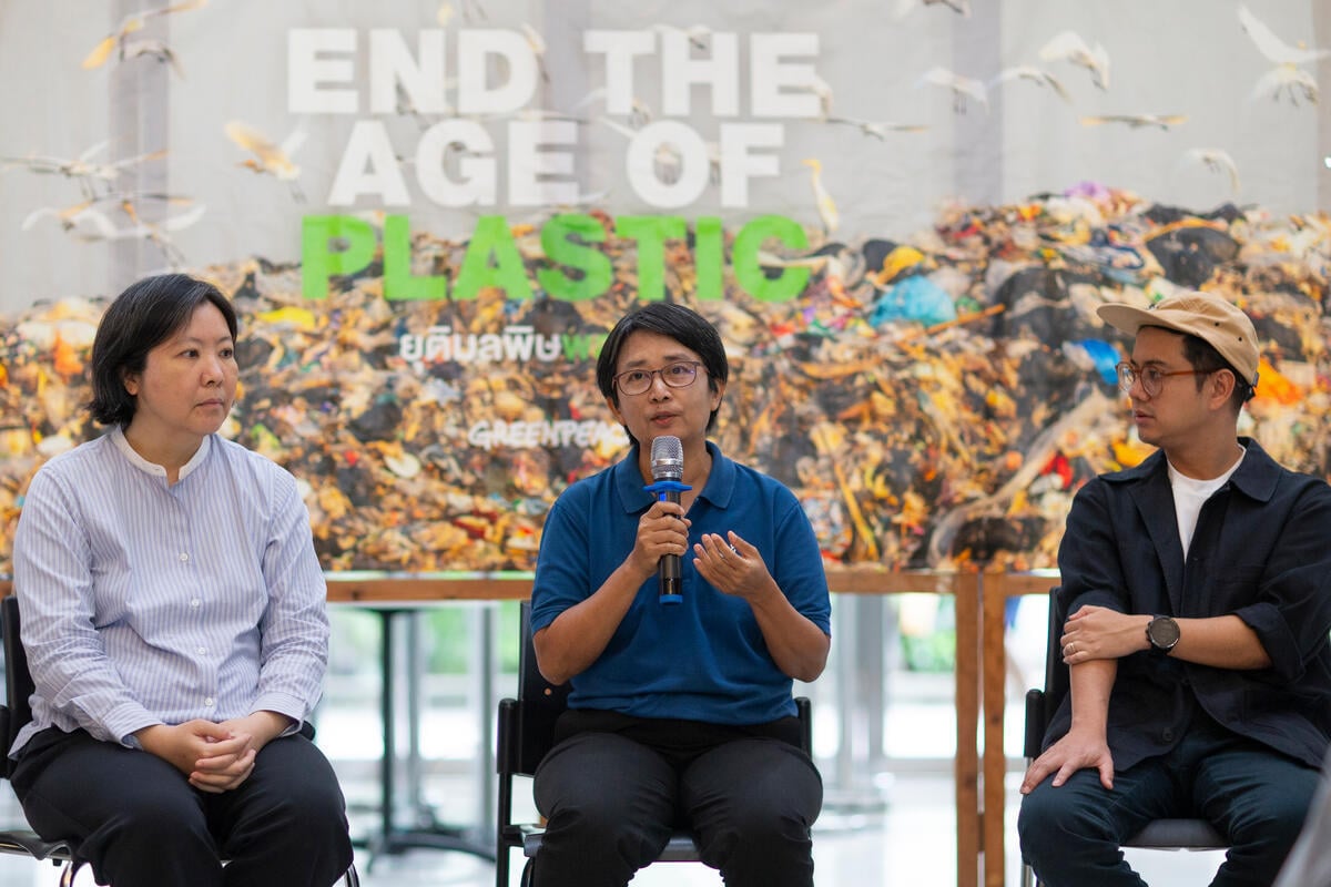 Penchan Laongmanee at the End the Age of Plastic Event in Bangkok. © Greenpeace / Chanklang  Kanthong