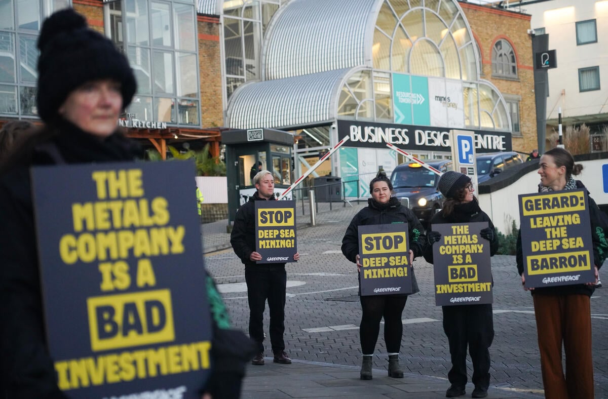 Activists Protest against Deep Sea Mining at Mining Conference in London. © Kristian Buus / Greenpeace