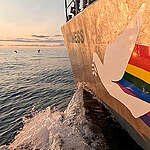 The Witness, a Greenpeace sailing vessel, while on a scientific expedition in August 2024 with a team from Greenpeace Nordic, Greenpeace Germany and researchers. As part of the Deep Sea Mining campaign, a 12-member crew sailed to a region in the Arctic Northeast Atlantic that Norway recently opened up for deep sea mining. The aim of the scientific expedition was to gather more data on cetaceans present in the dedicated mining area through hydro-acoustic and visual surveys.
