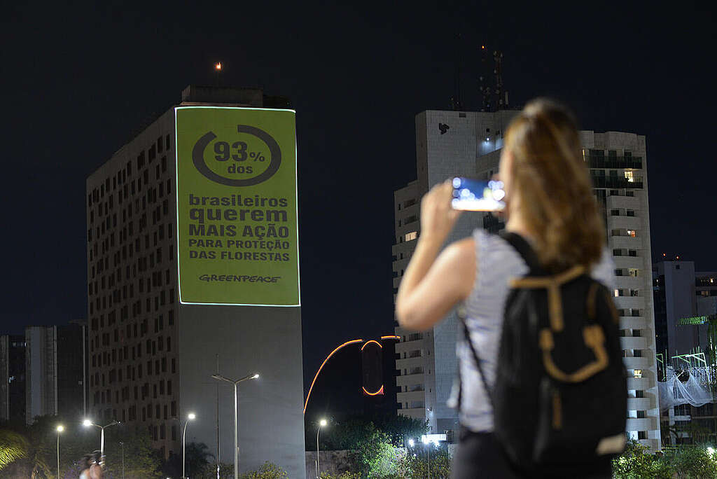 Pre COP30: Projection in front of the TV Tower in Brasília. © Cristiane Silva / Greenpeace