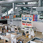 Greenpeace joined other NGOs and allies to participate in a silent banner drop in the Blue Zone, with a banner reading 1.5 Under Threat, Time to Act!