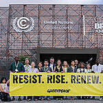 At the end of COP30, Greenpeace sent a message from the front of the COP30 venue.