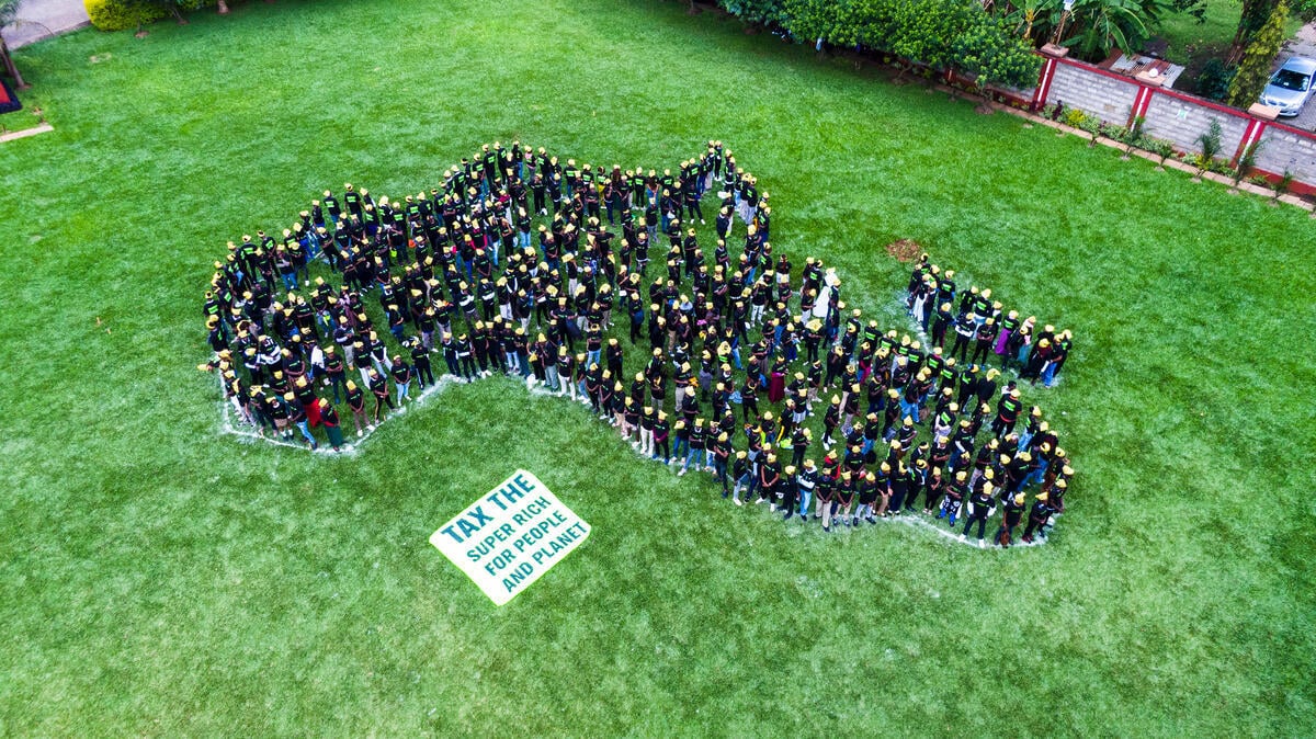 United Nations Tax Convention activity ahead of COP30 - Drone. © Helium Creations / Greenpeace