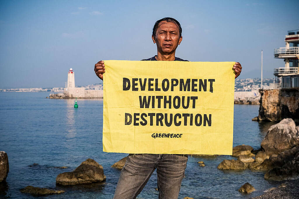 Piya Thedyaem Calls for Ocean Protection at UNOC3 in Nice, France. © Pierre Larrieu / Greenpeace