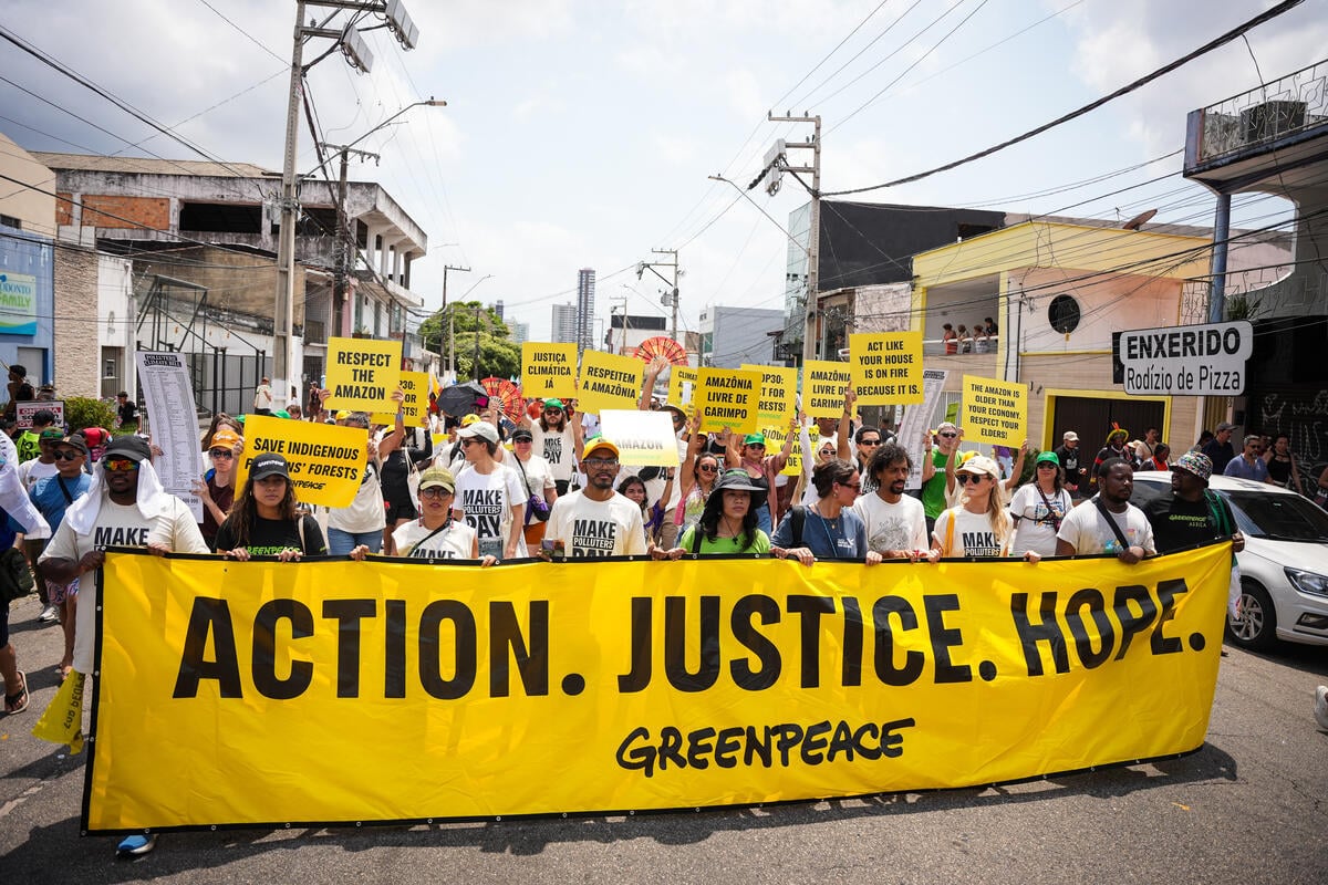 Global Climate March during COP30 in Belém, Brazil. © Filipe Bispo / Greenpeace