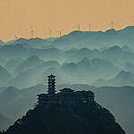 Liupanshui, Guizhou Province, ​​the Ming Dynasty Huguo Temple and wind turbines in the Distant Mountains, April 2024​. From September 19 to 23, 2025, Greenpeace and Enviro Friends co-organized the photography exhibition Lighting the Future: People’s Hope and Power in China’s Green Energy Future at the 25th Pingyao International Photography Festival (PIP), with Na Risong, Artistic Director of Image Gallery, serving as curator and Chu Weimin as invited photographer. The exhibition featured Chu Weimin’s photographs of wind and solar energy projects taken since 2023, along with individual stories of people and livelihoods against the backdrop of energy transition. The exhibition was honored with the PIP Outstanding Photographer Award and the Outstanding Curator Award.