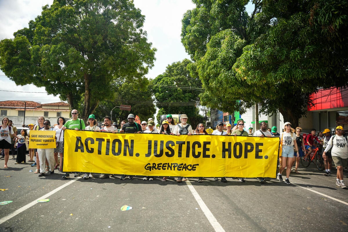 Global Climate March during COP30 in Belém, Brazil. © Filipe Bispo / Greenpeace