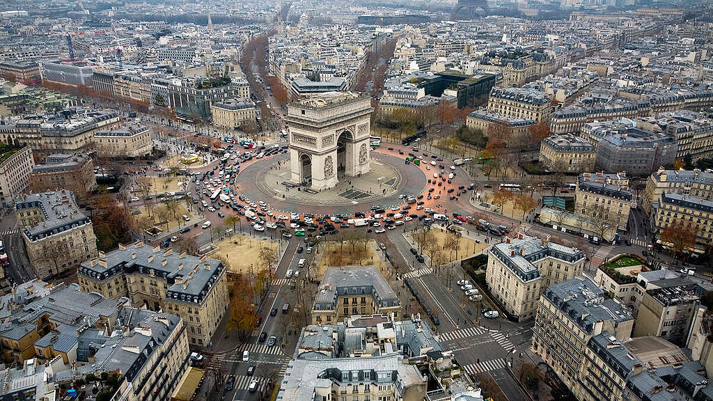 10th Anniversary of the Paris Agreement Painting Action in Paris (Aerial View). Copyright Reserved