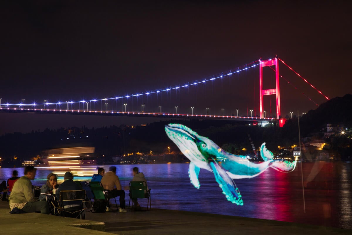 Pixelstick Action in the Bosphorus, Turkey. © Caner Özkan / Greenpeace Pixelstick Action in the Bosphorus, Turkey. © Caner Özkan / Greenpeace