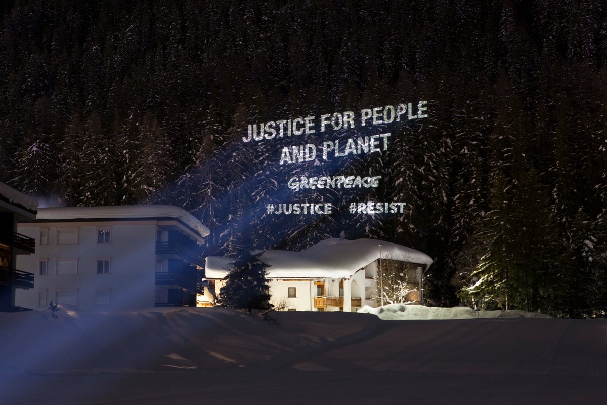 Greenpeace Justice Activity at the World Economic Forum in Davos. © Greenpeace / Ex-Press / Miriam Künzli Greenpeace Justice Activity at the World Economic Forum in Davos. © Greenpeace / Ex-Press / Miriam Künzli