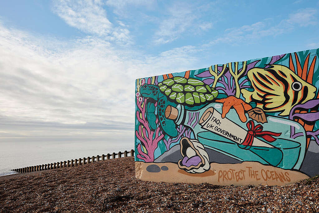Artists unveil street art in St Leonards-On-Sea celebrating Ocean Protection. &copy; Laura Lewis / Greenpeace
