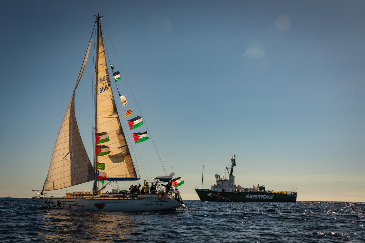 MY Arctic Sunrise Joins the Global Sumud Flotilla in the Mediterranean Sea. &copy; Max Cavallari / Greenpeace