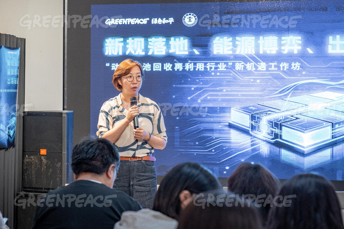 Greenpeace East Asia and the China University of Mining and Technology jointly hosted a workshop on EV (Electric Vehicle) power battery recycling and reuse. Fifty representatives from the new energy vehicle sector, mineral supply chains, battery recycling technologies, industry research institutes, and environmental organizations attended the event. Together, they discussed critical topics including China's new battery recycling regulations, compliance requirements in international markets, supply chain resilience, and resource circularity. Organized by the "Zero-Carbon Transportation Project" of Greenpeace Beijing office and supported by the Greenpeace China Environmental Storytelling Network, the workshop aimed to enhance the capacity of China's EV and power battery industries regarding green supply chains and environmental responsibility.