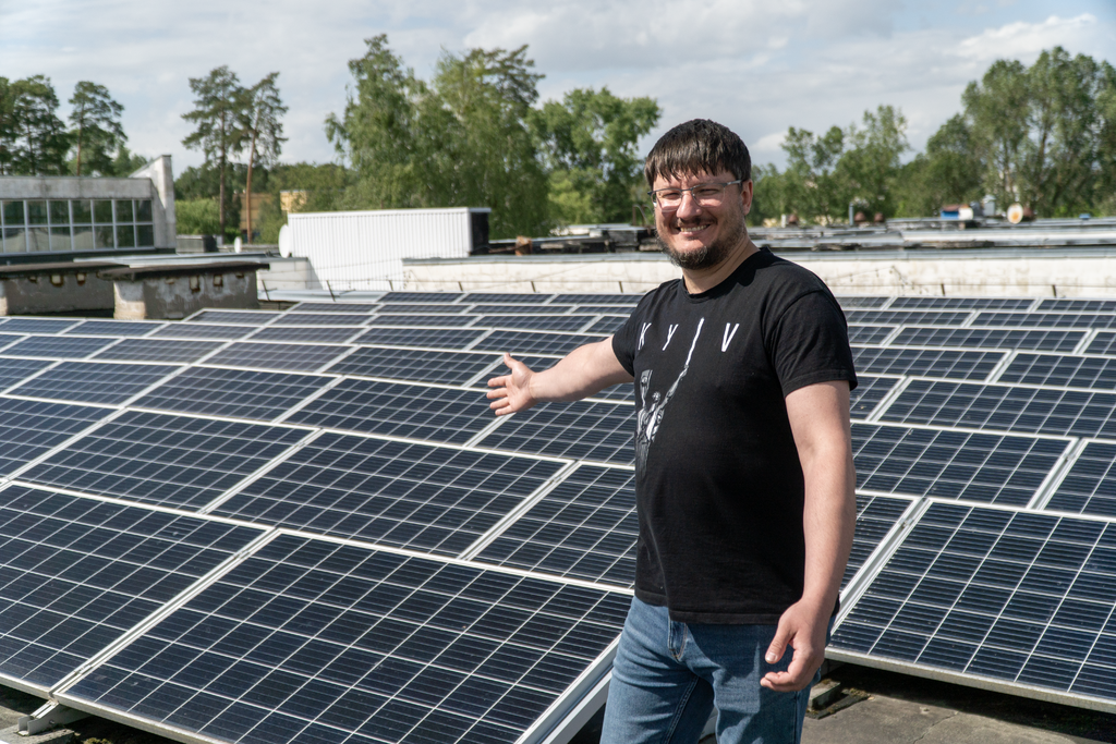 Crowdfunded solar panels installed by the Ukraine’s first municipal solar cooperative in Slavutych.