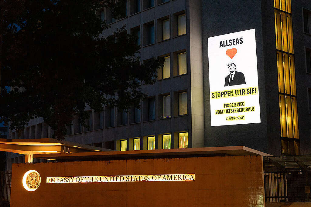 Greenpeace activists have screened a video at five symbolic locations across Switzerland highlighting the Swiss company Allseas' involvement in deep-sea mining. The video reveals what the tranquil village of Ch&acirc;tel-St-Denis has to do with Donald Trump and one of the greatest plundering operations in modern history.
