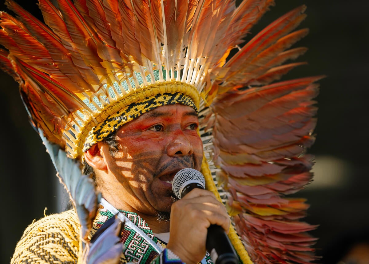 Indigenous Person Speaks at Just Transition Picket-nic in Bonn Civil Society and activists meet at Picket-nic to launch Just Transition campaign at SB62 conference in Bonn with music, speeches and banner-making.