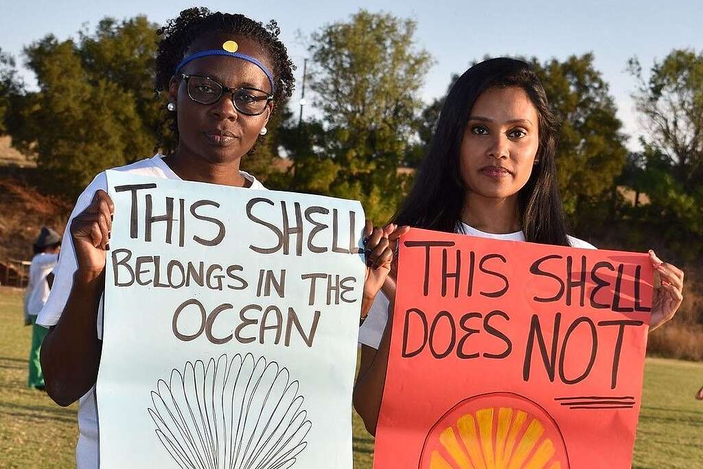 Greenpeace Africa activists at a Save the Wild Coast protest in 2021.