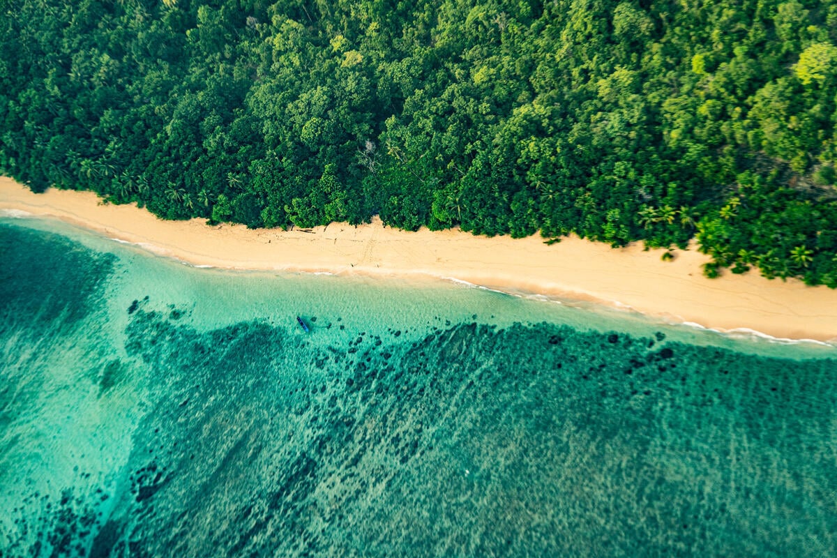 Flyover Raja Ampat Islands in Southwest Papua An aerial view shows the coastal area surround PT. Anugerah Surya Pratama nickel mining, at Rauki village, Supnin district in Raja Ampat islands, Southwest Papua Province.