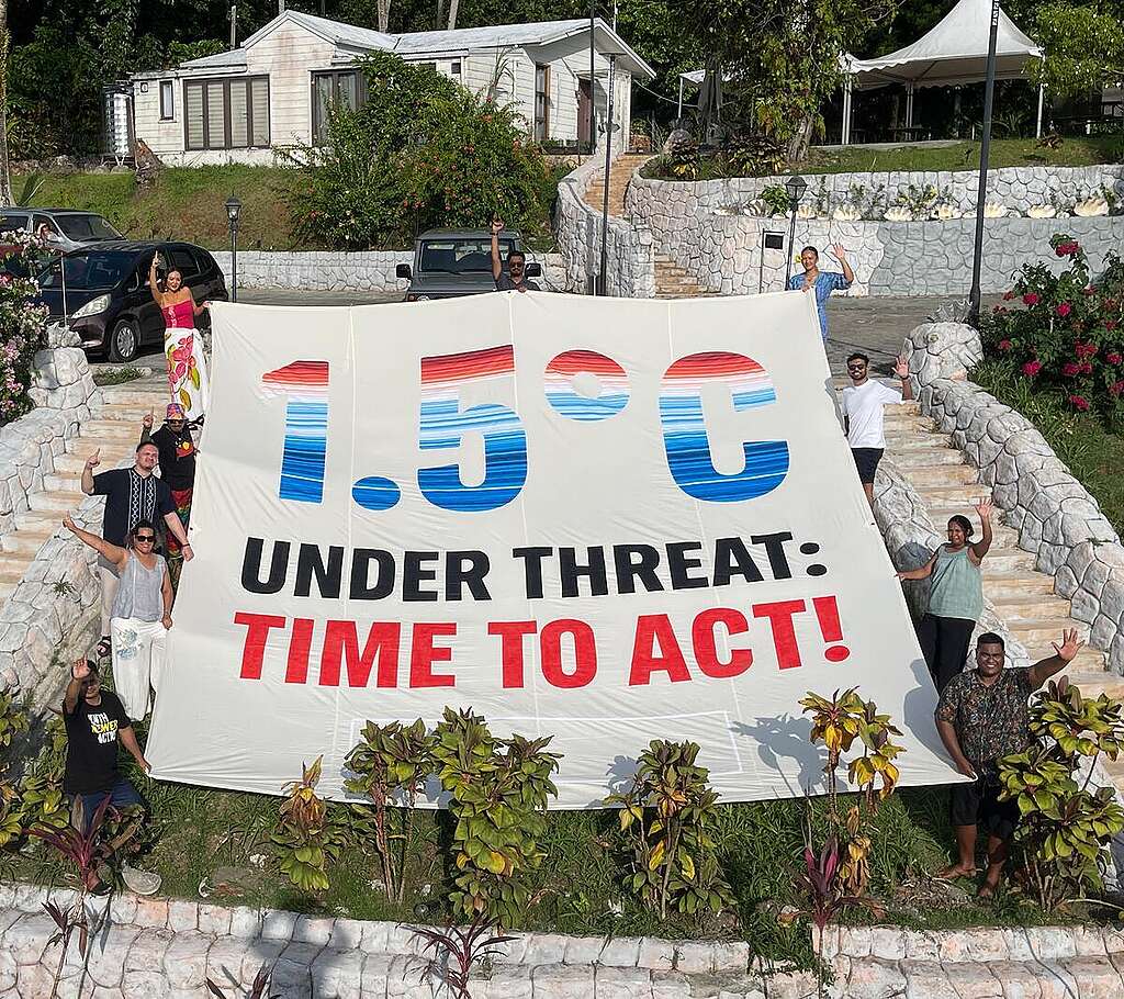 Aerial Photo of Banner for PIF in Palau As world leaders meet at the Pacific Islands Forum (PIF) in Koror, Palau, Civil Society Organisations are calling for Pacific priorities of climate and oceans to remain at the heart of negotiations. Keeping 1.5C is not just a legal and moral obligation, but an obligation under the International Court of Justice.