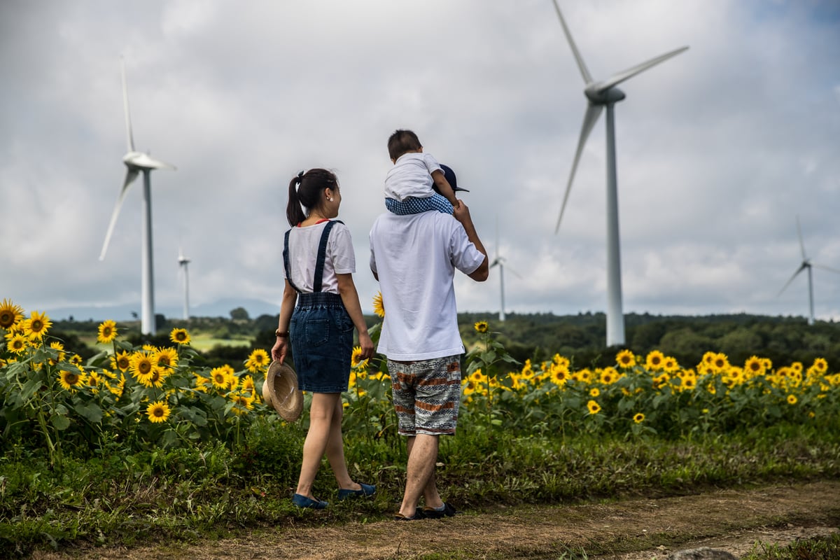 Wind Farm in Fukushima At one of the biggest wind farms in Fukushima prefecture, Japan, 33 wind turbines are producing electricity equivalent to power demands of 35,000 households' demands per year. Fukushima prefecture has declared to become 100% renewable by 2040. After the Fukushima nuclear disaster, Feed in Tariff scheme was installed in 2012. Since then renewable energy, mainly photovoltaic, has grown massively however, wind capacity hasn't grown so much and remains 3GW in 2015.