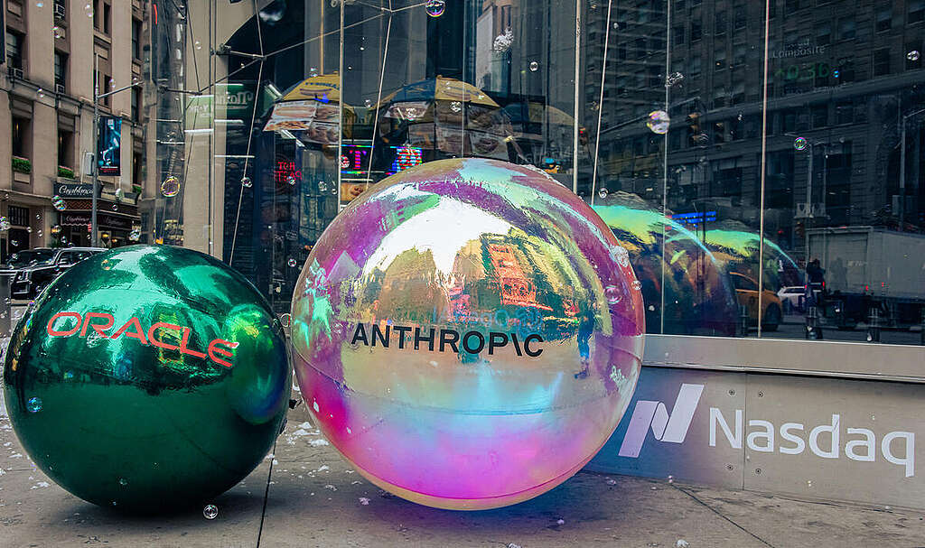 Climate Week - Activity with AI Bubbles in New York Greenpeace USA activists brought