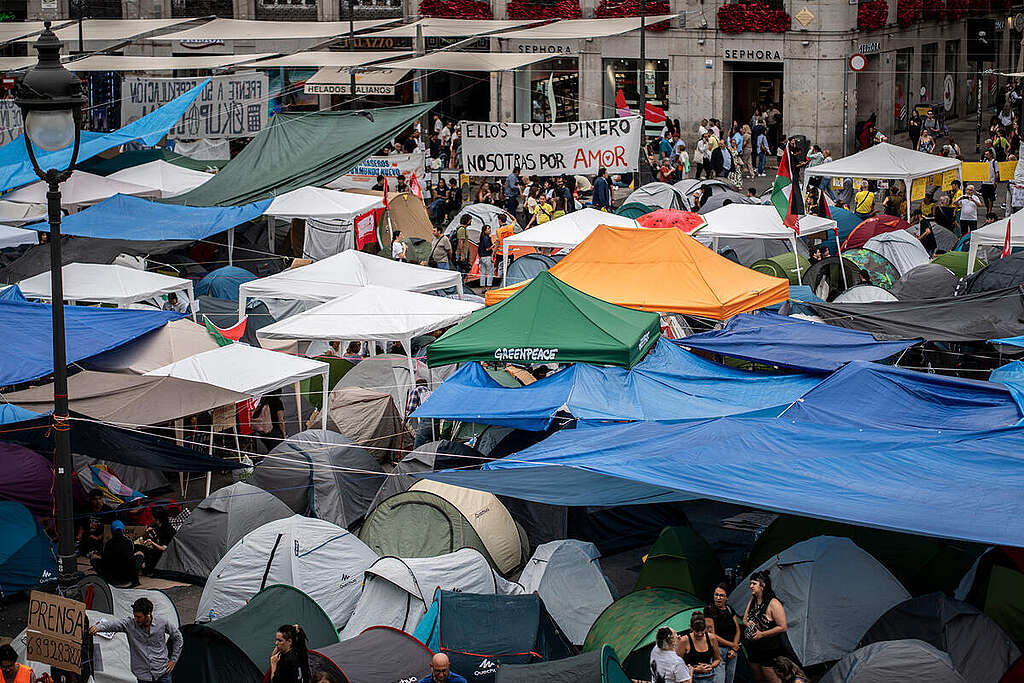 Sit-in for the right to decent housing at Puerta del Sol, Madrid, Spain.