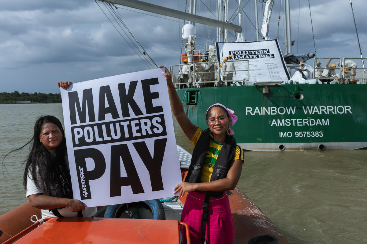 Activists Reveal MASSIVE Climate Polluters' Bill at the Gateway to the Amazon The Climate Polluters' Bill comes to a massive US Trillion: an estimate of the economic damage of five corporations (ExxonMobil, Chevron, Shell, BP and TotalEnergies ) over the past decade.The bill also covered in around 200 extreme weather events that have struck since the Paris Agreement was adopted almost a decade ago.The climate polluters bill sends a simple message to politicians: it is time to make the fossil fuel industry pay for the damage they have caused.