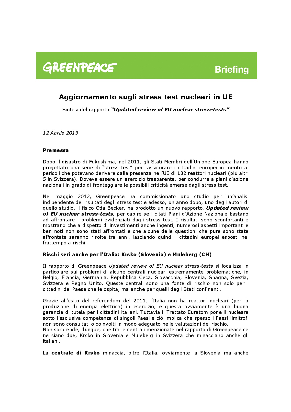 Gli stress test nucleari in UE