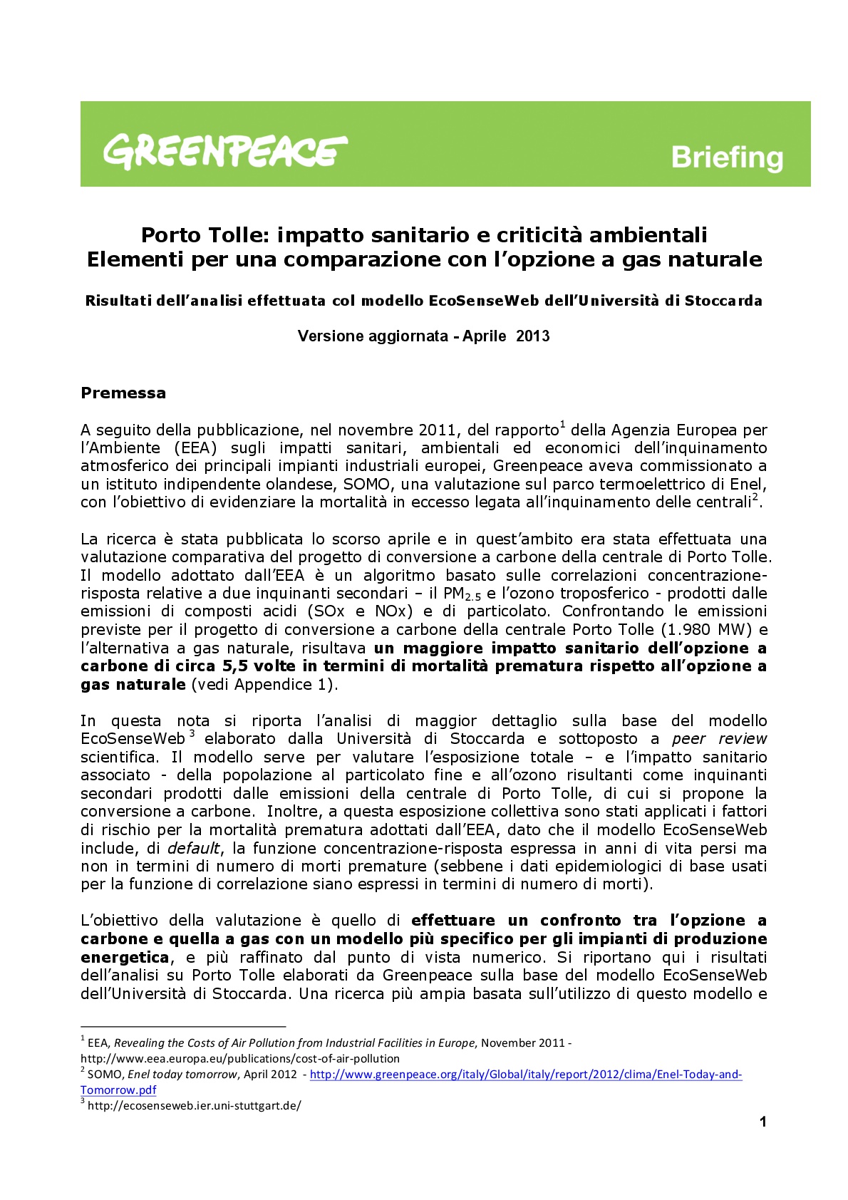 Porto Tolle: analisi comparativa dell’impatto sanitario