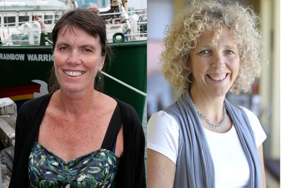 Greenpeace New Zealand Executive Director Bunny McDiarmid in front of the new Rainbow Warrior in Auckland. 