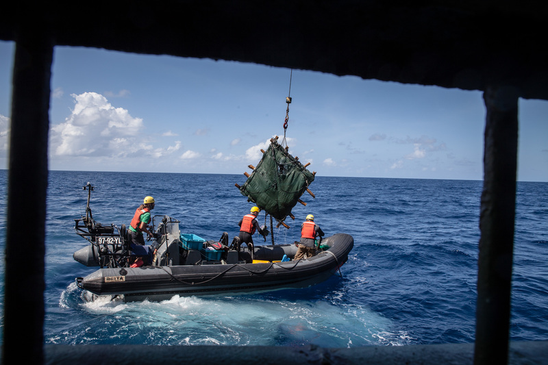 A FAD found by Greenpeace is taken onboard the Esperanza for inspection and dismnatling.The Greenpeace ship Esperanza has launched an expedition in the Indian Ocean to peacefully tackle unsustainable fishing. With some tuna stocks in the Indian Ocean, such as Yellowfin, on the brink of collapse due to overfishing, the expedition is exposing destructive fishing methods which contribute to overfishing and harm a range of marine life including sharks and juvenile tuna.Byline: Will Rose