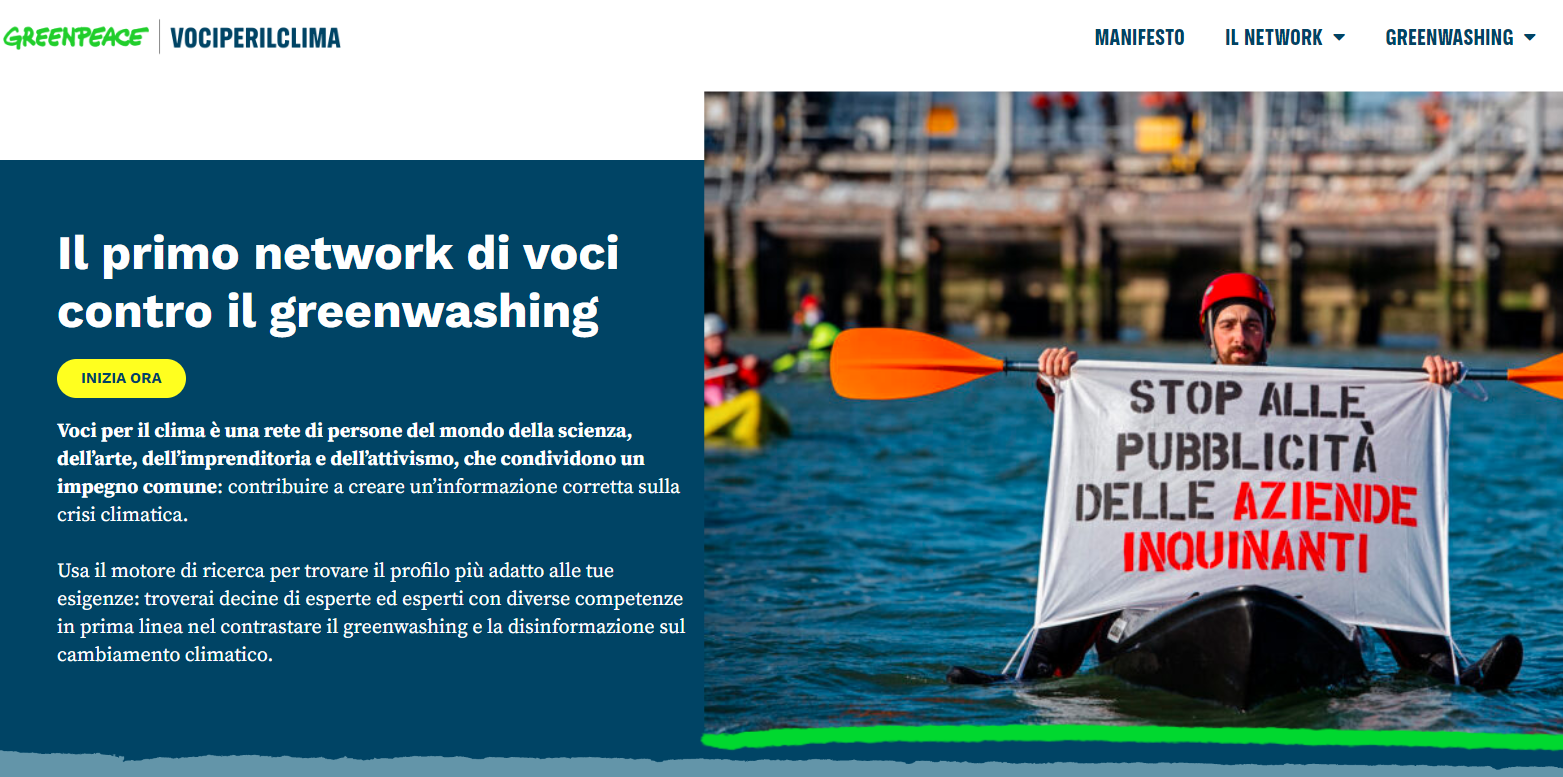 Homepage sito Voci per il clima