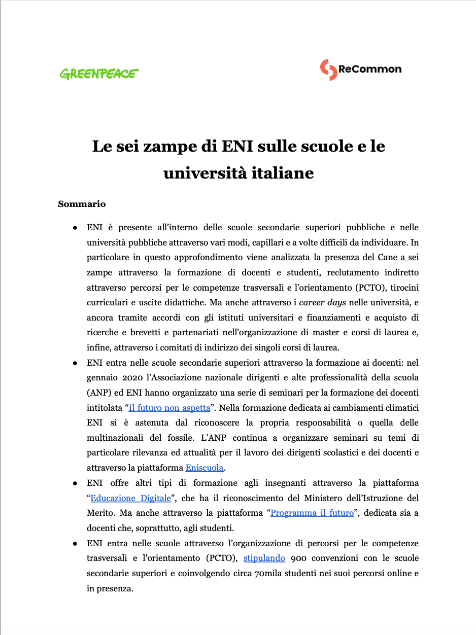 Le sei zampe di ENI sulle scuole e le università italiane