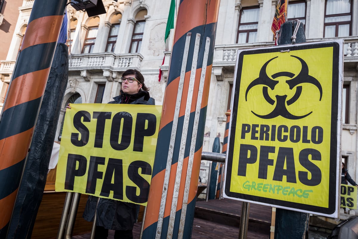 Greenpeace a Venezia per chiedere alle autorità locali di bonificare il sito della Miteni, un'azienda chimica italiana