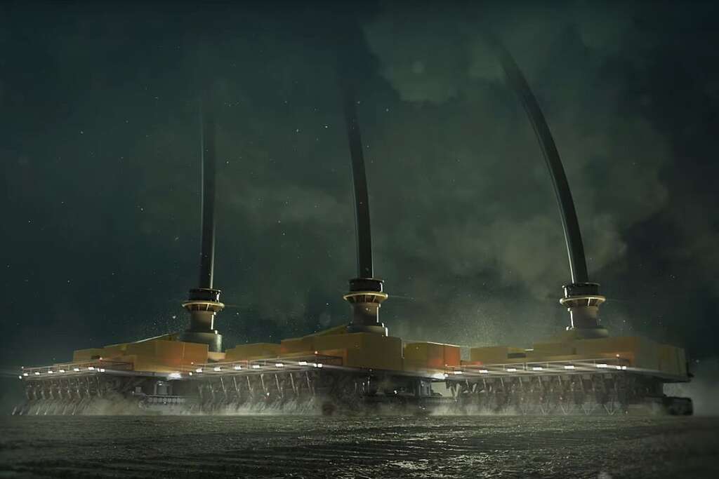 Un'illustrazione sul deep sea mining mostra enormi macchinari calati nell'oceano per estrarre metalli nelle profondità marini