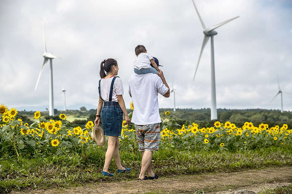 福島県にある最大級の風力発電所。福島県は2040年までに再生可能エネルギー100％を目指すと宣言している。