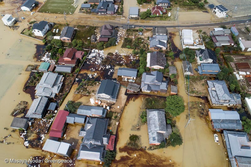 九州北部豪雨で浸水した佐賀県大町町。2019年8月。