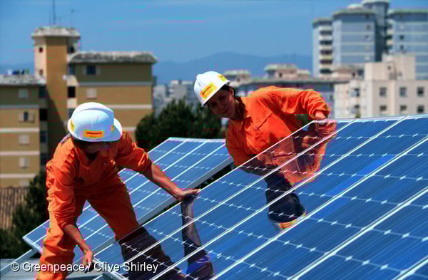 Greenpeace installs solar panels on a school in Palma de Mallorca, Spain
