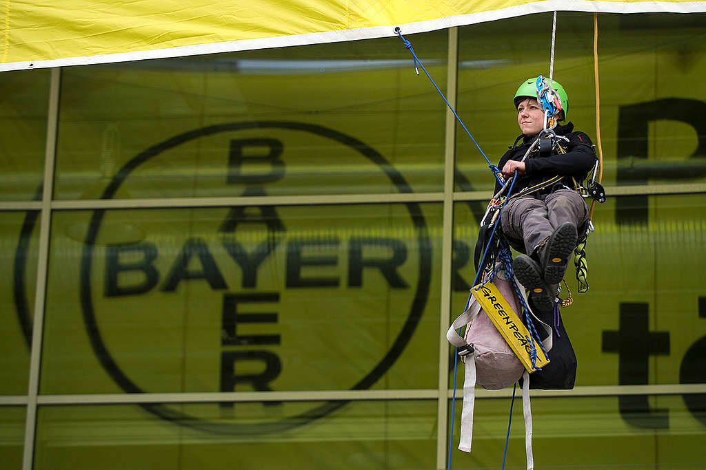 Bayer 'Pesticides Kill Bees' Action in Germany. © Bente Stachowske / Greenpeace