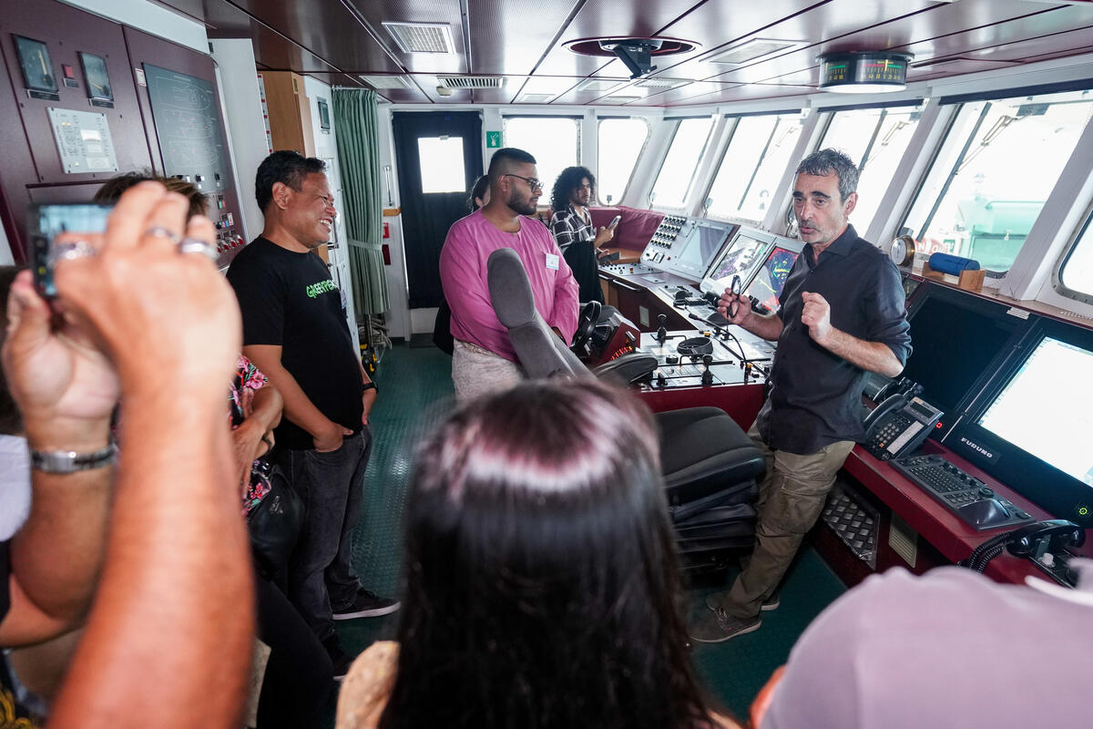 Rainbow Warrior Climate Justice Ship Tour - Open Boat in Malaysia. © Darshen Chelliah / Greenpeace