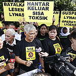 Non-government organizations and other Civic groups protest in front of the Malaysian Houses of Parliament in Kuala Lumpur to call on the suspension of the Rare-Earth Elements (REE) refining plant and the complete removal of toxic radioactive waste, a byproduct of processing REE owned by Lynas Malaysia.