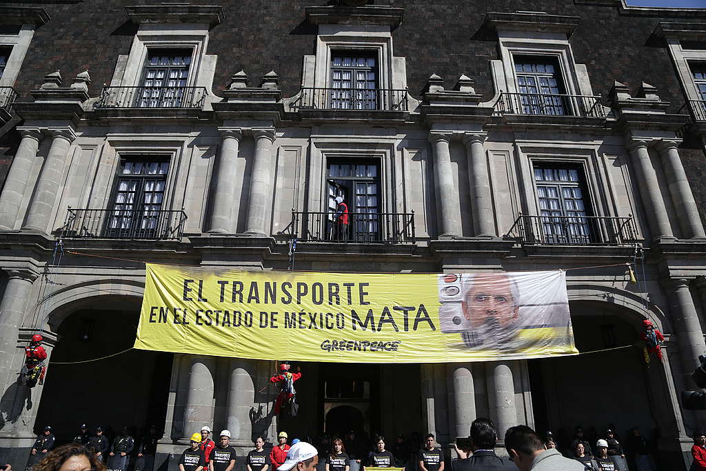 Mensaje a Del Mazo de activistas de Greenpeace: El transporte en el Estado de México mata